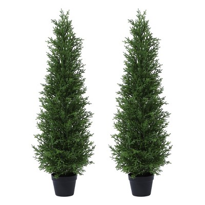 Artificial UV Resistant Cypress Topiary Trees for Outdoor, Faux Cypress Plant for Porch Decor Faux Pine Tree for Perfect Housewarming Gift 2 Pack