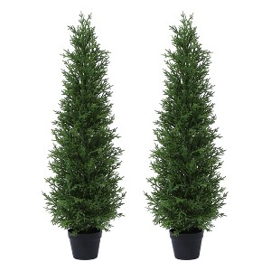 Artificial UV Resistant Cypress Topiary Trees for Outdoor, Faux Cypress Plant for Porch Decor Faux Pine Tree for Perfect Housewarming Gift 2 Pack - 1 of 4