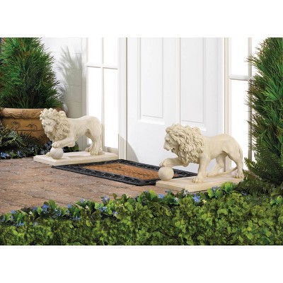 16" Ivory Polyresin Regal Lion Statue Set for Garden