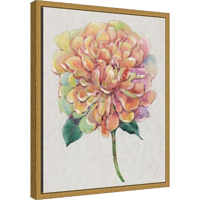 Multicolor Floral Peony Canvas Wall Art with Gold Frame, 16 x 20 inches