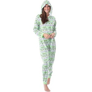 Disney Star Wars' Ugly Sweater Sleep Pajama Jumpsuit Union Suit Hooded PJ Green - 1 of 4