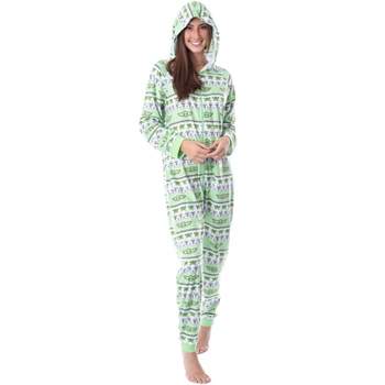 Women's Warm Fleece One Piece Hooded Footed Zipper Pajamas, Soft Adult  Onesie Footie With Hood For Winter : Target