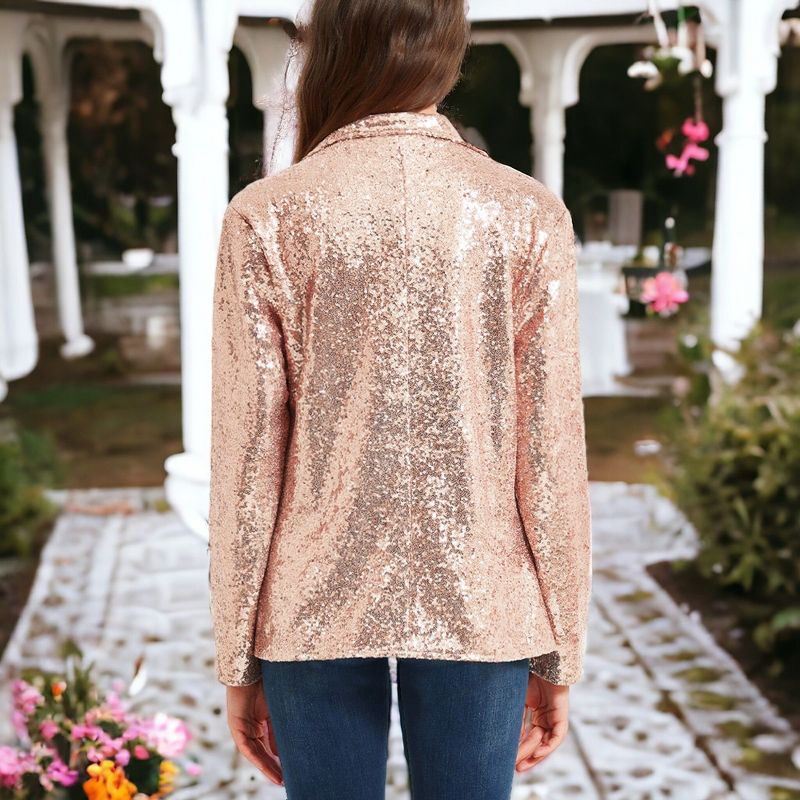 Anna-Kaci Women's Long Sleeve Sequin Blazer Jackets Casual Sparkly Coat with Pocket, 2 of 5