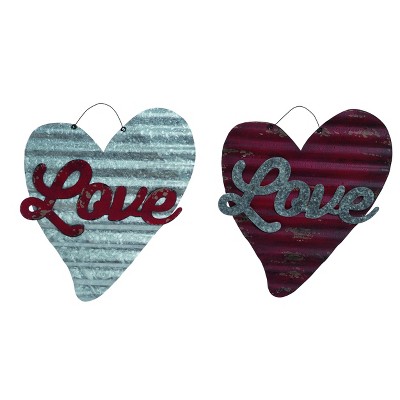 Transpac Corrugated Metal Heart Decor Set of 2 Valentines Home Decorations
