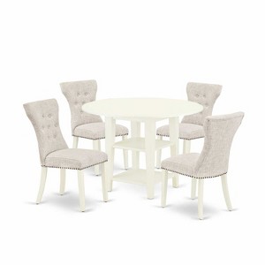 5-Piece Linen White Finish Solid Wood Top - Round Dining Room Set with Leaf - Seats 4 - 1 of 4