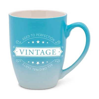 Elanze Designs Aged To Perfection Vintage All Original Parts Two Toned Ombre Matte Teal and White 12 ounce Ceramic Stoneware Coffee Cup Mug