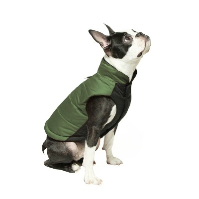 Gooby Wind Parka, Fleece Lined Small Dog Jacket Coat Sweater with Water Resistant Shell and Leash Ring, Green, Small