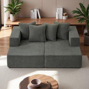 74" Chenille Modern Chaise Sectional Sofa with Fixed Cushions - 1 of 4