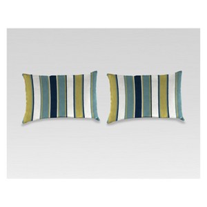 Outdoor Set of 2 Lumbar Accessory Toss Pillows - Green/White Stripe - Jordan Manufacturing