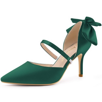 Allegra K Women's Satin Upper Pointed Toe Bow Decor Stiletto Heels Pumps