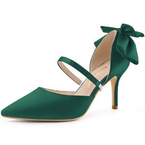 Allegra K Women's Satin Upper Pointed Toe Bow Decor Stiletto Heels Pumps - 1 of 4
