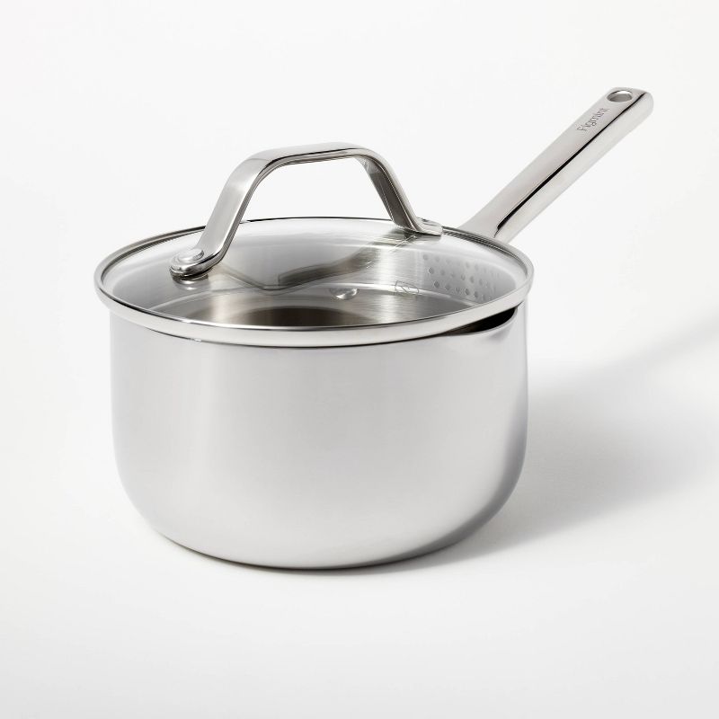 1.5qt Stainless Steel Sauce Pan with Straining Lid Silver - Figmint&#8482;, 1 of 10