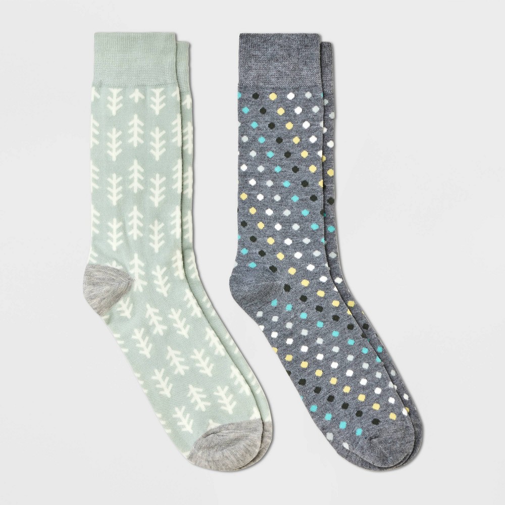 Men's Twig Dot Novelty Crew Socks 2pk - Goodfellow & Co Light Blue/Gray 7-12