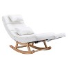Solid Wood Ergonomic White Rocking Chair, PU Accent Chair with Retractable Footrest - Maison Boucle - 2 of 4