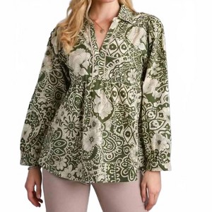 Women's Mixed Print Babydoll V-Notched Top - umgee - 1 of 2