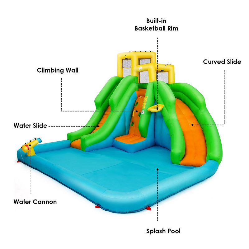 Inflatable Water Park Bounce House Two-Slide Bouncer w/Climbing Wall&480W Blower, 5 of 11