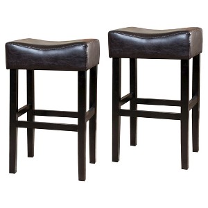 Set of 2 Portman Barstool - Christopher Knight Home: Upholstered, Rubberwood Frame, 30" Height - 1 of 4