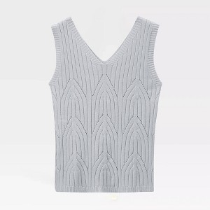 Womens Summer Sleeveless Knit Tops Ribbed V Neck Pullover Sweater Tank Tops Crochet Lightweight Sweater Vest Pointelle Knit Sweater Tops - 1 of 4