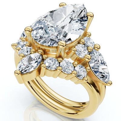 Pompeii3 Certified 2.90Ct Pear Diamond Engagement Ring Set 14k Gold or Pt Lab Created