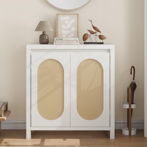 Mid Century Modern Sideboard Buffet with Rattan Doors - Retro Storage Cabinet with Adjustable Shelf - 1 of 4
