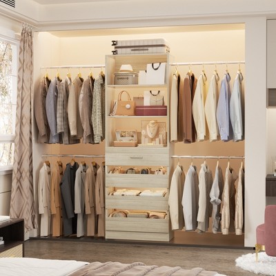 Aheaplus 4-9Ft Closet Organizer with 4 Wooden Drawers and 4 Rods