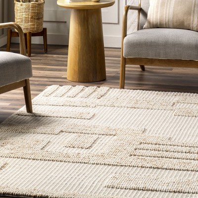 Ivory Abstract High-Low Wool 5' x 8' Area Rug