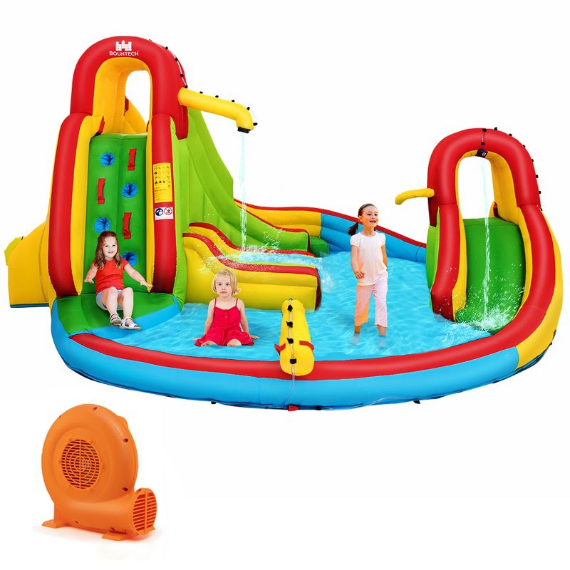 Costway Kids Inflatable Water Slide Bounce Park Splash Pool with Water Cannon & 550W Blower, 1 of 11