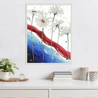 Patriotic Floral Anemones Canvas Wall Art in White Frame
