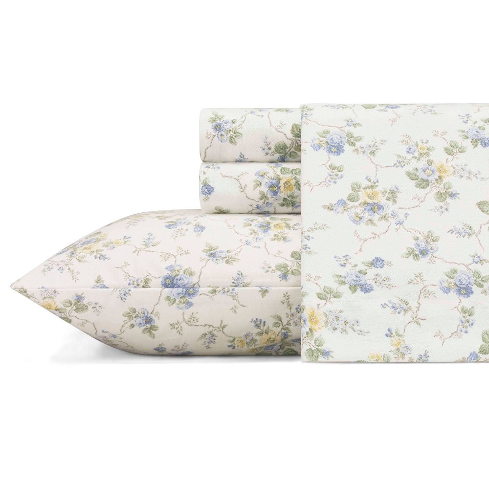 Photos - Bed Linen Full Printed Pattern Flannel Sheet Set Cottage Blue - Laura Ashley