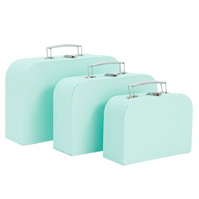 Okuna Outpost Set of 3 Different Sizes of Paperboard Suitcases with Metal Handles, Decorative Cardboard Storage Boxes, Mint