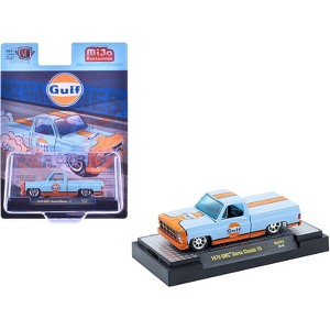 1979 GMC Sierra Classic 15 Pickup Truck "Gulf Oil" Light Blue with Orange Stripe Ltd Ed 1/64 Diecast Model Car by M2 Machines - 1 of 3