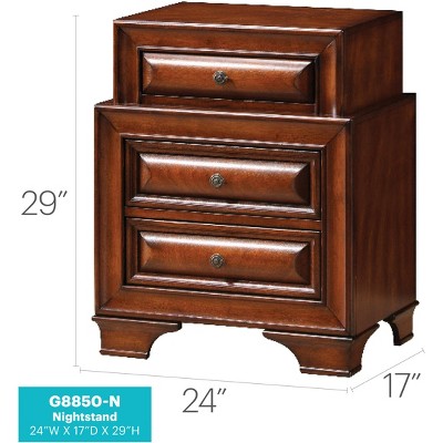LaVita 3-Drawer Solid Oak Nightstand with Bronze Hardware