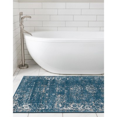 Blue and Ivory Low Pile Reversible Runner Rug