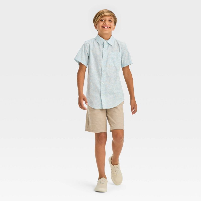 Boys' Short Sleeve Poplin Button-Down Shirt - Cat & Jack™ Light Blue/Orange, 4 of 5