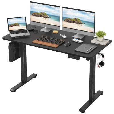 GlasFlength Desks Standing Desk Adjustable Height Sit Stand Desk with Splice Board Headphone Hooks for Home Office, Black, 48.43"*24"*45"