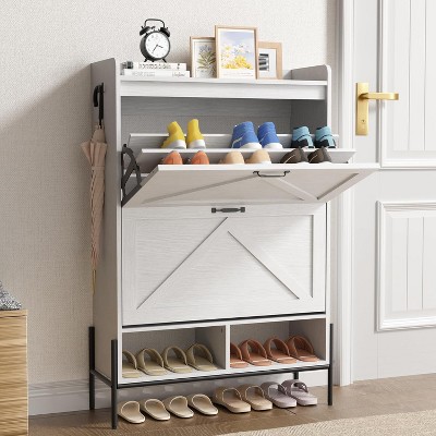TROPOW Shoe Cabinet, Shoe Rack with 2 Flip Drawers, Freestanding Shoe Storage Cabinet for Front Door Entrance, Holds up to 24 Pairs of Shoes