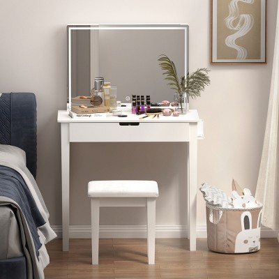 Vanity Table Set Modern with Charging Station and Drawer for Bedroom Makeup - 3irtyhousy
