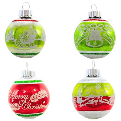 Christopher Radko 2.0 Inch Vintage Flocked Ornament Set Patterns Glitter Scenes Tree Ornament Sets