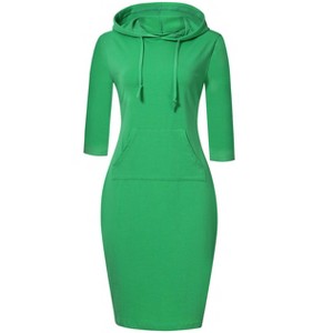 Women's Casual Long Sweatshirts 3/4 Sleeve Hooded Bodycon Dress with Kangaroo Pocket - 1 of 4