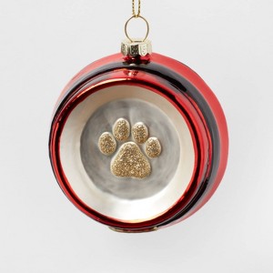 Glass Santa Belt Pet Bowl with Glittered Paw Print Christmas Tree Ornament Red/Black/Gold - Wondershop™: Indoor Decor - 1 of 3