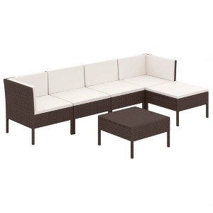 vidaXL Patio Lounge Set Outdoor Sectional Sofa Set Table Poly Rattan Brown - 1 of 4