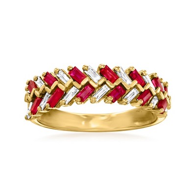 Ross-Simons 0.60 ct. t.w. Ruby and .28 ct. t.w. Diamond Baguette Ring in 14kt Yellow Gold