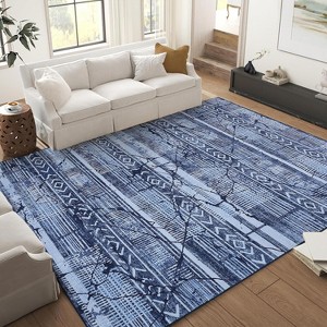 Washable Rug – Distressed Marble Boho Farmhouse Style Ultra-Thin Perfect for Living Room Bedroom Dining Room Office. - 1 of 4