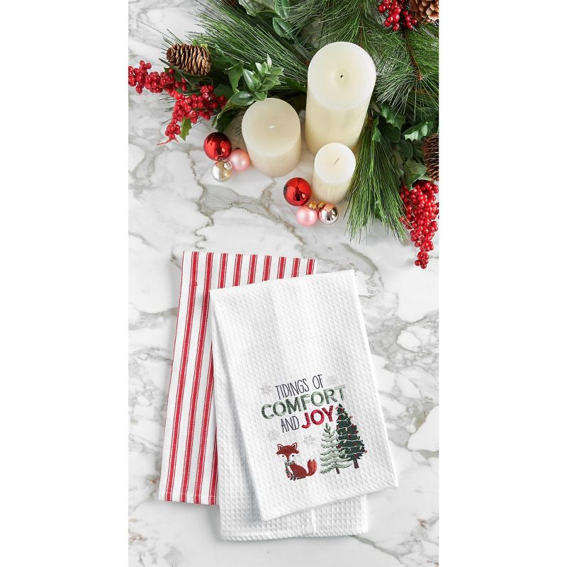 C&F Home 27" x 18" Christmas Holuiday "Tidings of Comfort & Joy" Sentiment with Fox Embroidered Waffle Weave Cotton Kitchen Dish Towel, 2 of 5