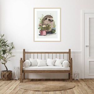 Amanti Art Hedgehog Watering Can by Fab Funky Wood Framed Wall Art Print - 1 of 4