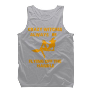 Men's Design By Humans Crazy Witches Always Be Flying Off The Handle Funny Halloween Wi By Galvanized Tank Top - 1 of 4