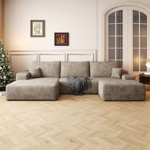 Cloud Sofa with 1 Ottoman,Modern Upholstered Couches,Comfort U Shaped Sofa for Living Room,Deep Seat Corner Couch Camel - 1 of 4