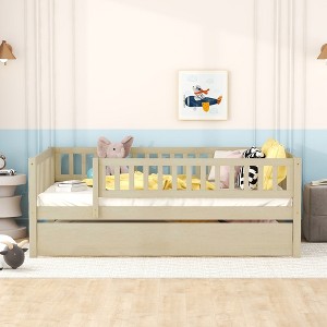 NicBex Twin/Full Size Daybed Wood Bed Frame with Trundle and Fence Guardrails for Bedroom,Living Room,Apartment - 1 of 4