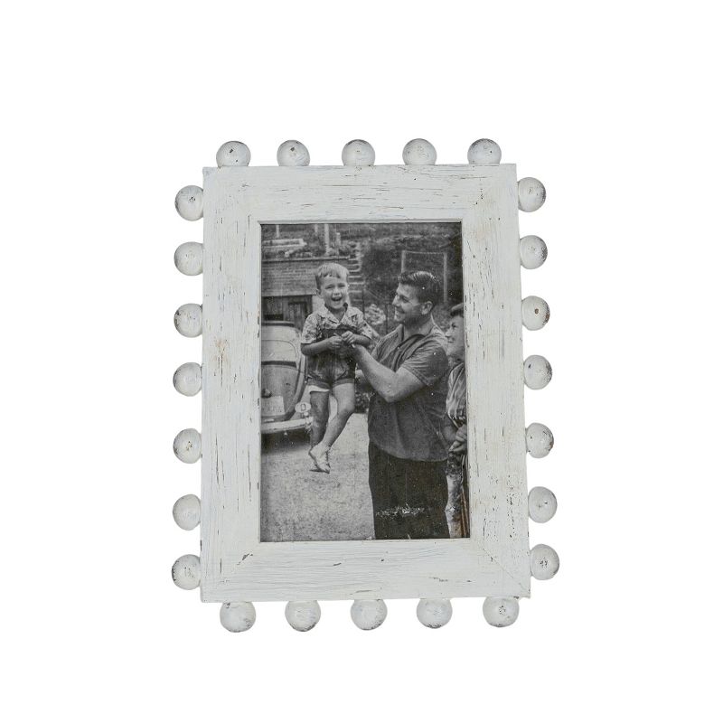 4X6 Inch Picture Frame with Ball Accents of White Wood, MDF & Glass by Foreside Home & Garden, 1 of 7