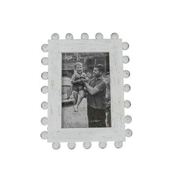 4X6 Inch Picture Frame with Ball Accents of White Wood, MDF & Glass by Foreside Home & Garden